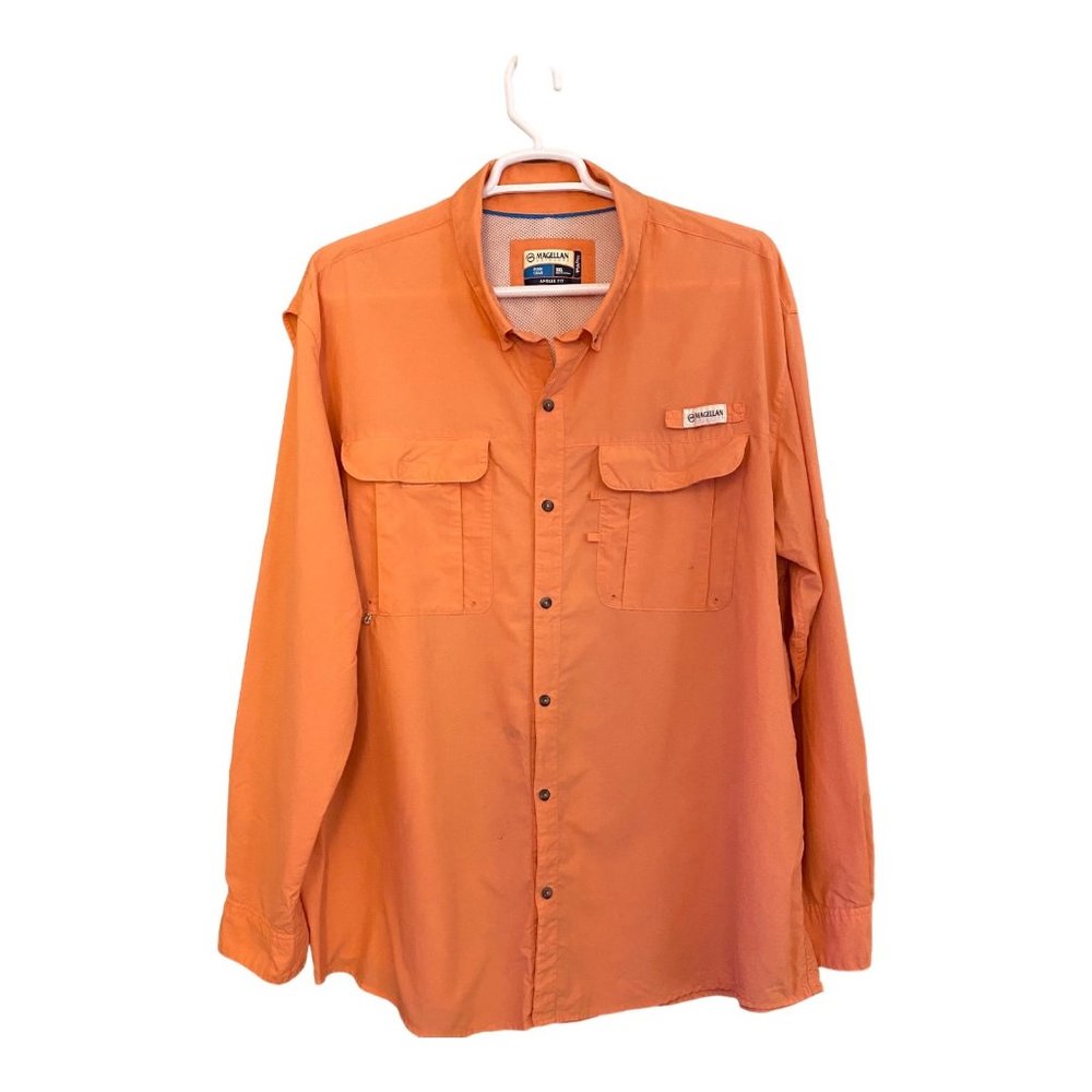 Magellan Outdoors Big Tall 3XL Vented Shirt Orange Angler Fit Fish Gear Mag Wick - Picture 1 of 14